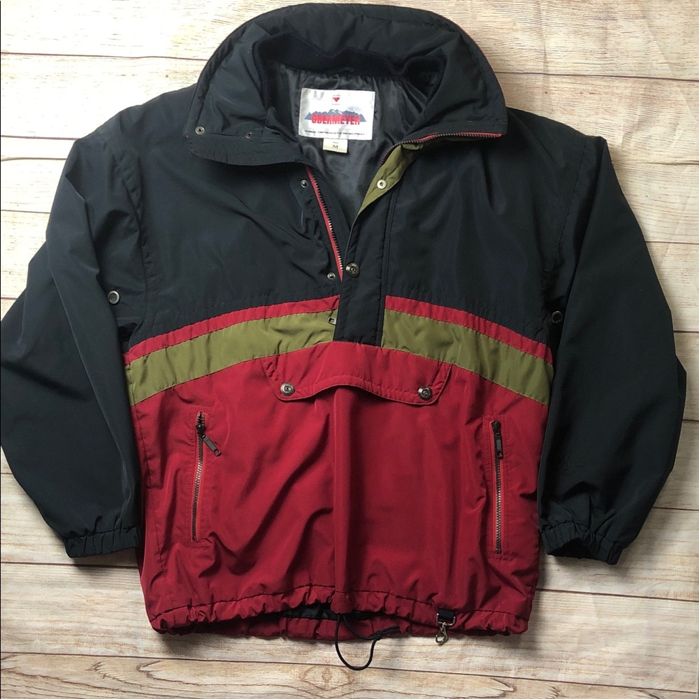 Obermeyer Vintage‎ Black and Red Windbreaker with Olive Accent
